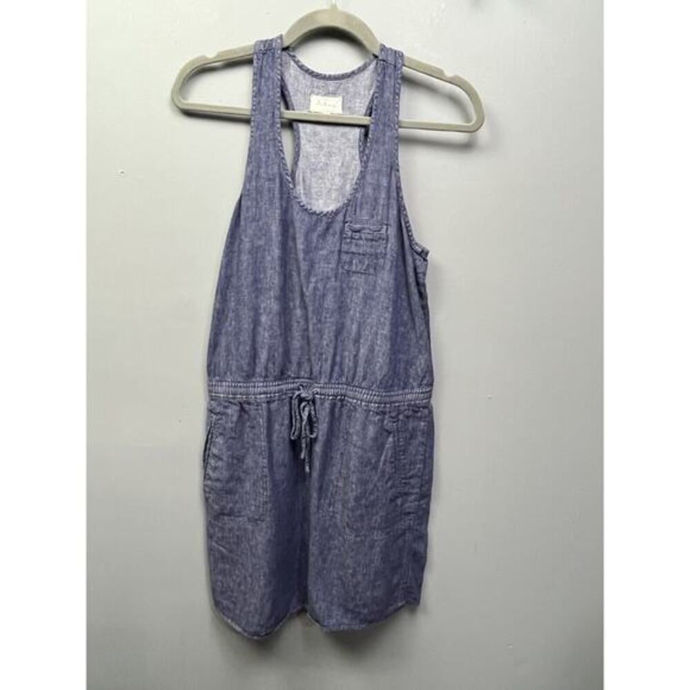 Lou & Grey Linen Blend Dress Womens XS Chambray Racerback Drawstring Sleeveless